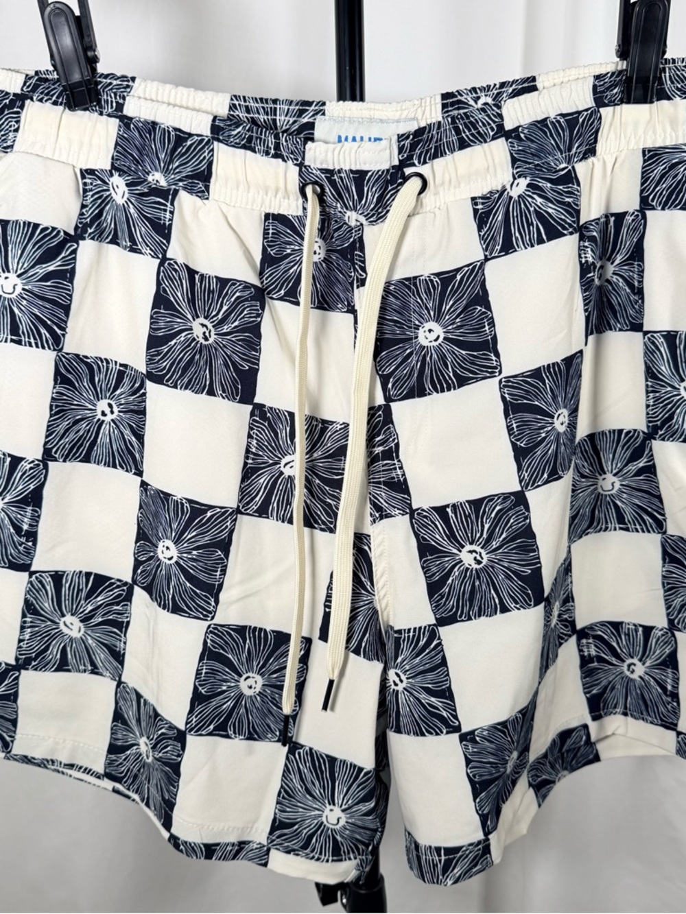 Malibu Blue & White Floral Check Swim Trunks